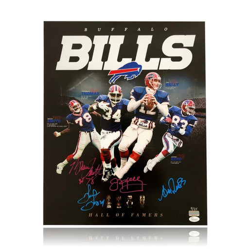 Buffalo Bills HOFers Signed 16X20 Photo #D/25 JSA COA Kelly Reed Smith Thomas