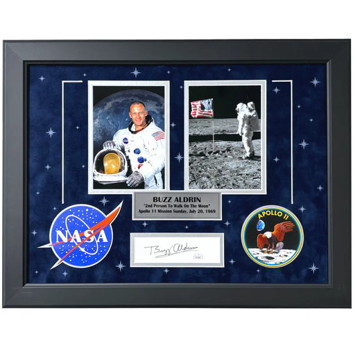 Buzz Aldrin Autographed Apollo 11 Moon Landing Framed JSA NASA Signed Photo Cut