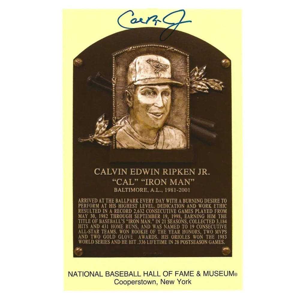 Cal Ripken Jr. Signed HOF Plaque Postcard JSA COA Baltimore Orioles Autograph