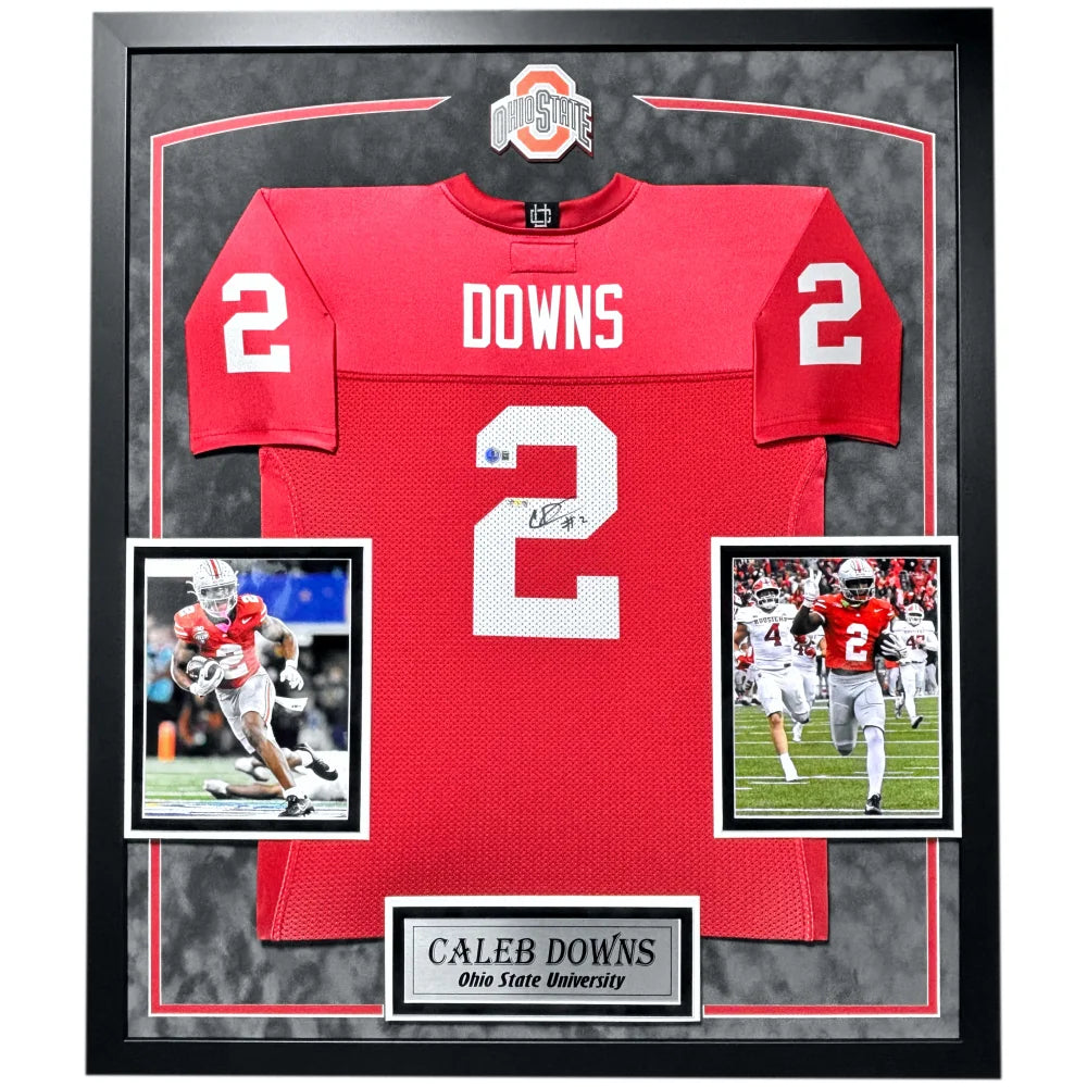 Caleb Downs Autographed Ohio State Red Jersey Framed BAS COA Signed Beckett