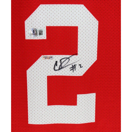 Caleb Downs Autographed Ohio State Red Licensed Jersey BAS COA Signed Beckett
