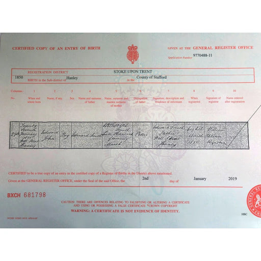 Captain Edward Smith Titanic Certified UK Birth Certificate Copy Authentic Movie Photo