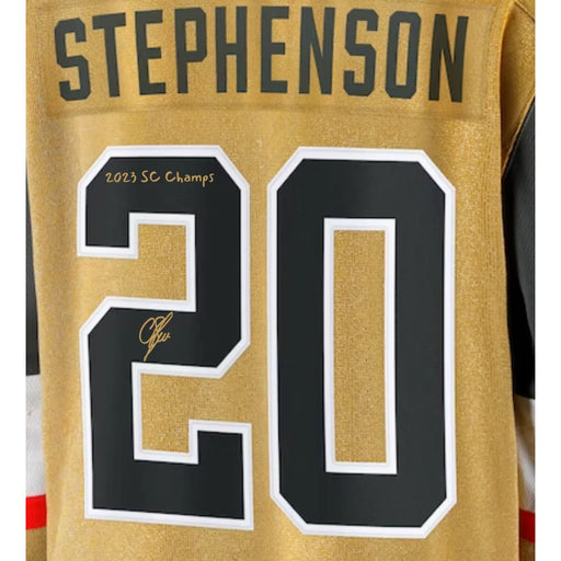 Chandler Stephenson Signed Vegas Golden Knights Gold Jersey Inscribed Champs IGM COA Autographed