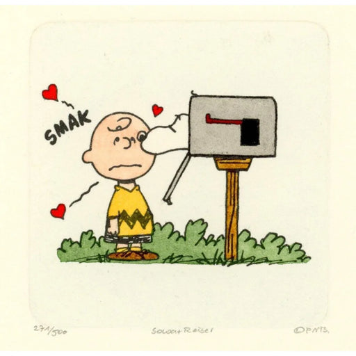 Charlie Brown & Snoopy Peanuts Sowa Reiser #D/500 Hand Painted Cartoon Etching Art Anytime Kisses