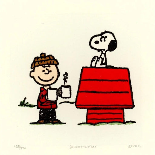 Charlie Brown & Snoopy Peanuts Sowa Reiser #D/500 Hand Painted Cartoon Etching Art Hot Cocoa