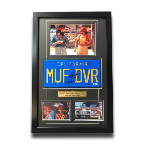 Cheech & Chong Signed ’MUF DVR’ Movie Car License Plate Framed Collage BAS Auto Up in Smoke