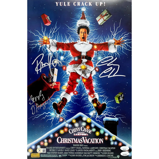 Chevy Chase Beverly D’Angelo Randy Quaid Signed Christmas Vacation Cast 12x18 Poster JSA COA Autograph