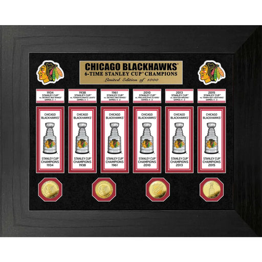 Chicago Blackhawks Stanley Cup Banners / Gold Coin Framed Collage