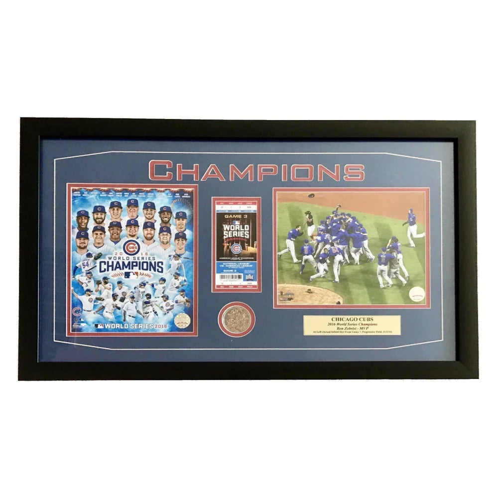 Chicago Cubs Game 7 World Series Used Dirt / Ticket Framed Collage Champions 2016 #1