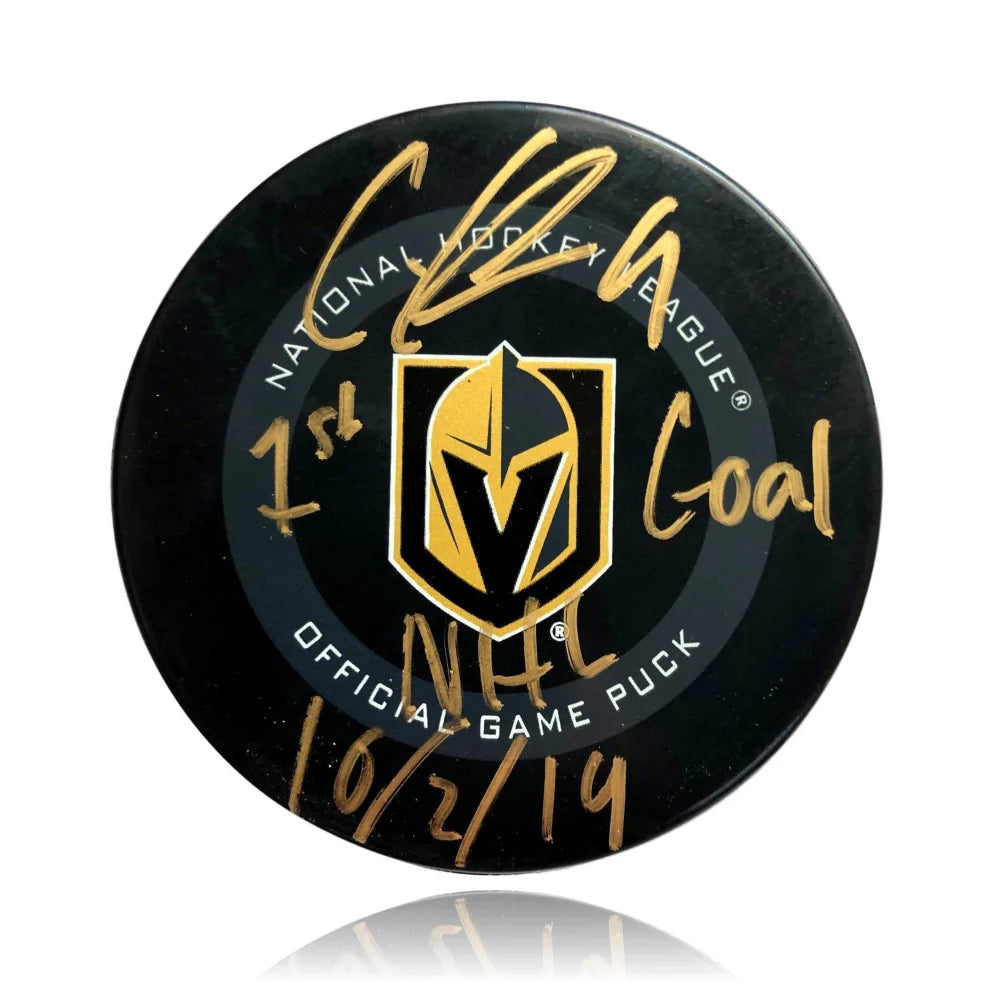 Cody Glass Signed Vegas Golden Knights Authentic Puck Inscribed ’1st Goal 10/2/19’’ PSA/DNA COA Autograph VGK