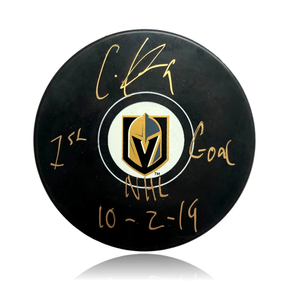 Cody Glass Signed Vegas Golden Knights Puck Inscribed ’1st Goal 10/2/19’’ BAS COA Autograph VGK