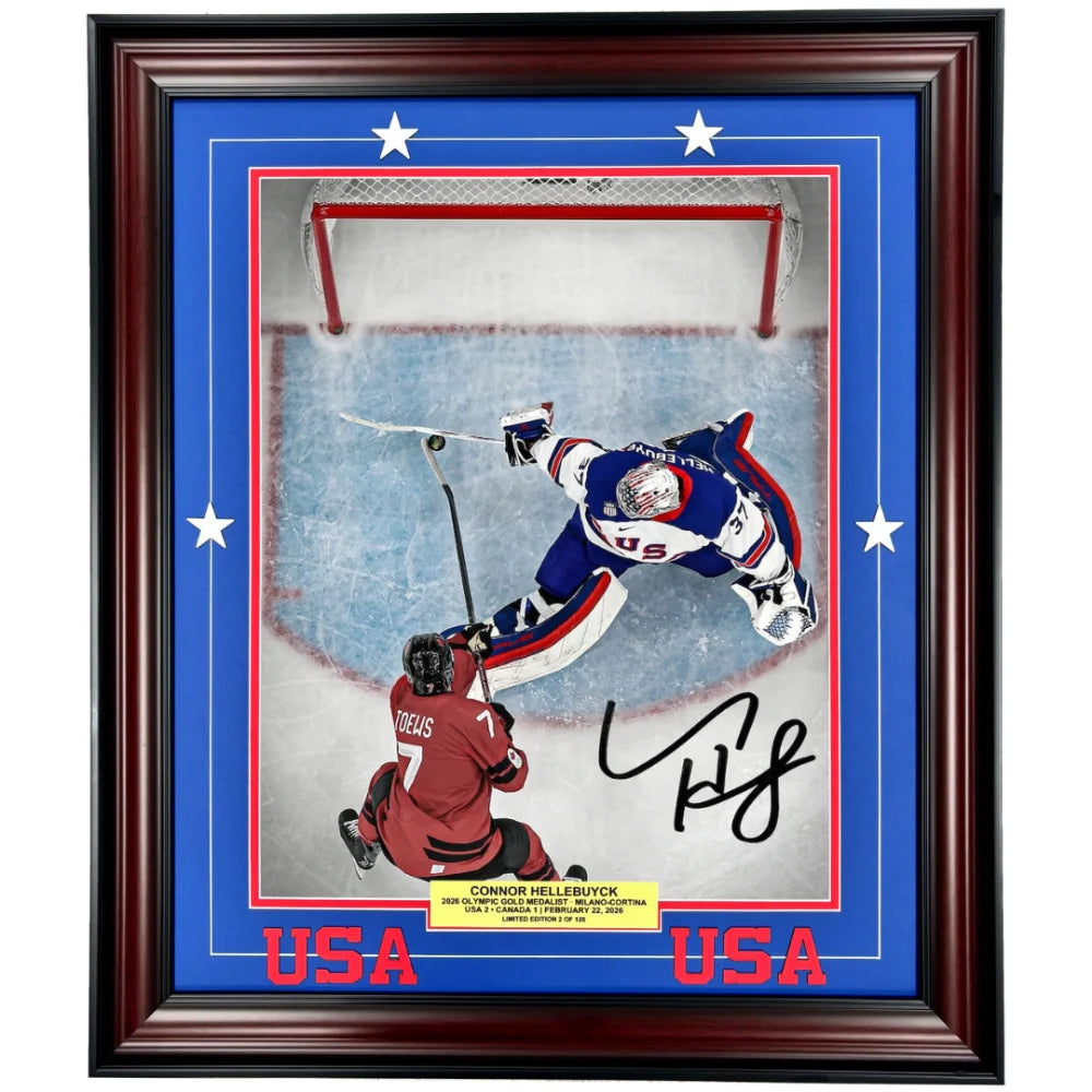Connor Hellebuyck Signed 2026 Team USA Olympics Save 16x20 Photo Framed #D/126
