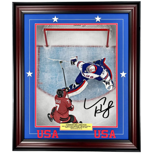 Connor Hellebuyck Signed 2026 Team USA Olympics Save 16x20 Photo Framed #D/126
