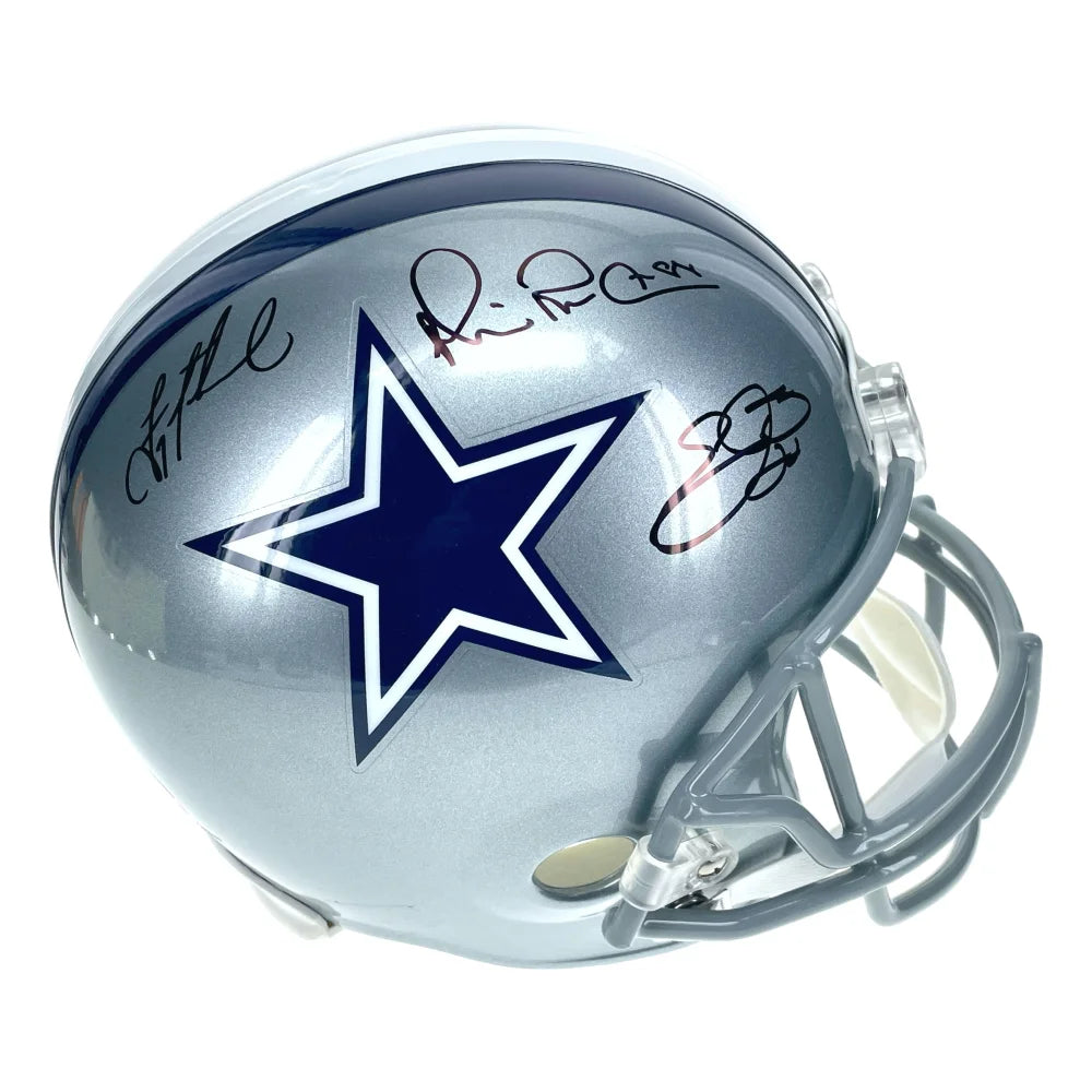 Dallas Cowboys Triplets Signed F/S Helmet Troy Aikman Irvin Emmitt Smith JSA BAS COA