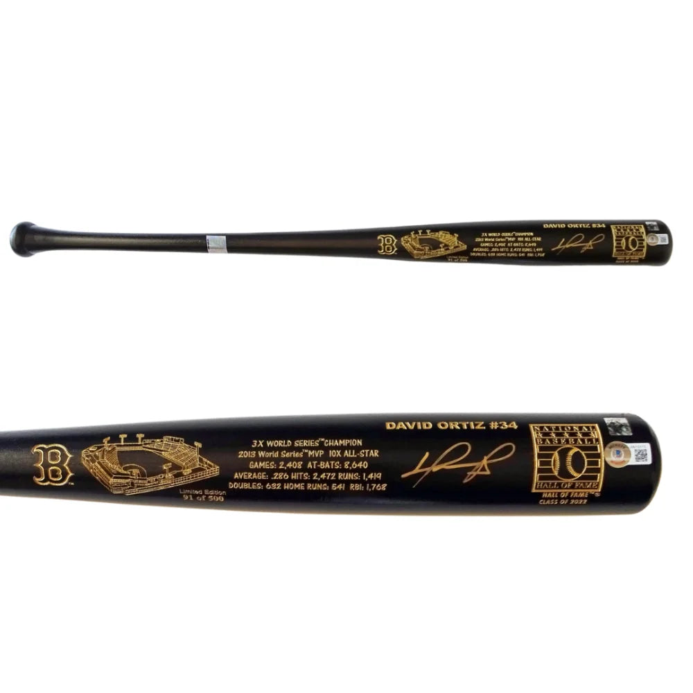 David Ortiz Signed National Baseball COA Hall of Fame Maple Bat Beckett #D/500