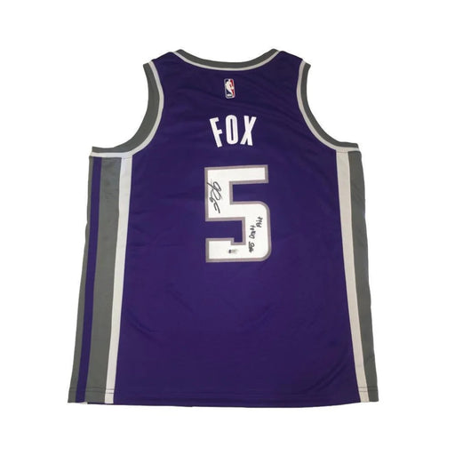 De’Aaron Fox Sacramento Kings Signed Inscribed ’#5 Pick’ Basketball Jersey BAS COA 4