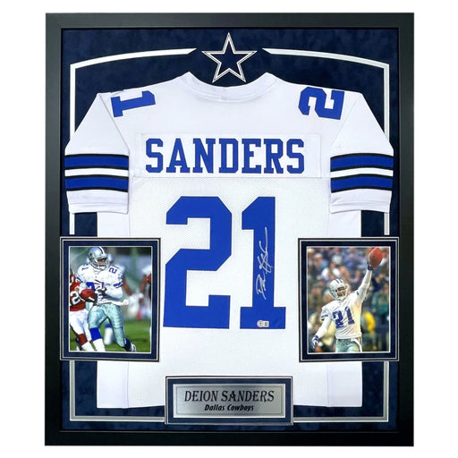 Deion Sanders Autographed Dallas Cowboys Jersey Framed BAS Signed Memorabilia