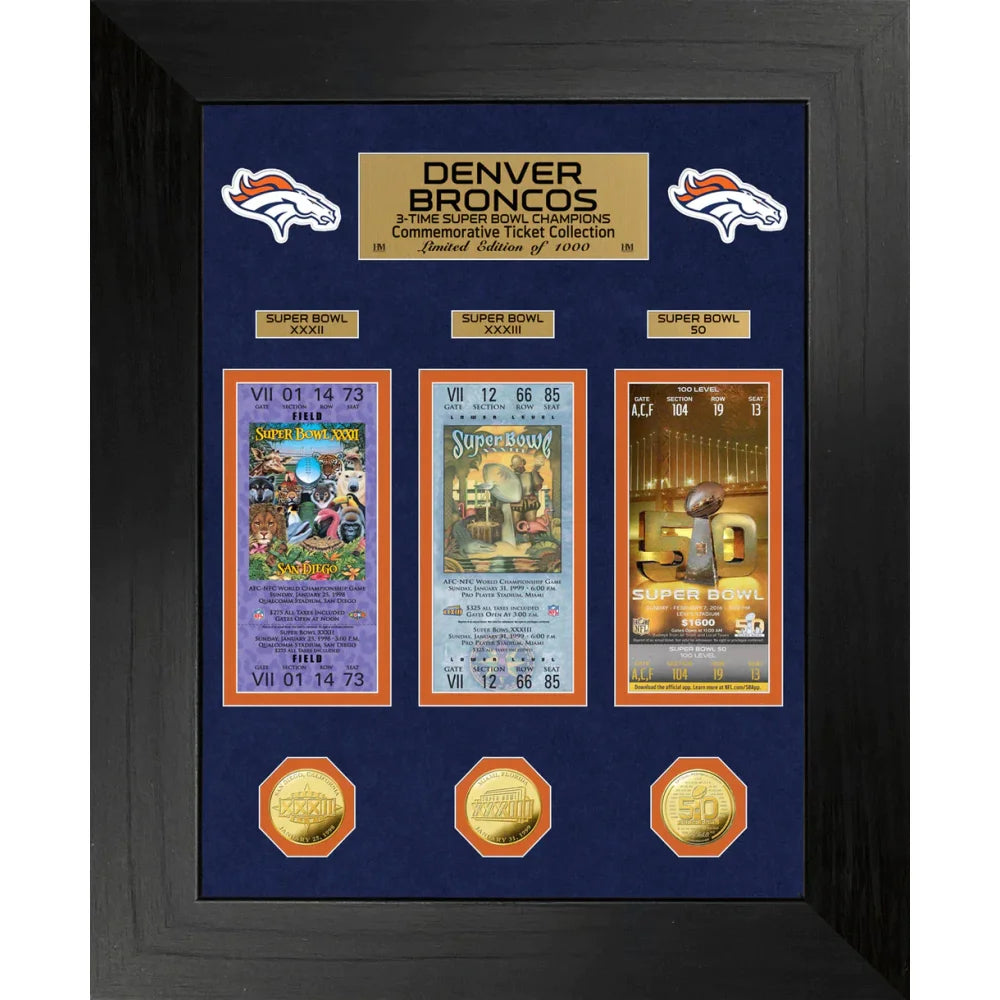 Denver Broncos Super Bowl Ticket And Game Coin Collection Framed Collage