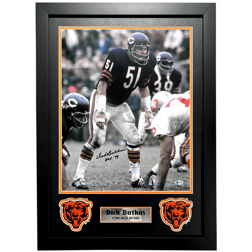 Dick Butkus Autographed Chicago Bears 16x20 Framed Photo Beckett COA Signed