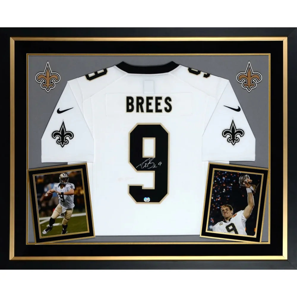 Drew Brees Autographed New Orleans Saints Framed White Jersey Fanatics Signed