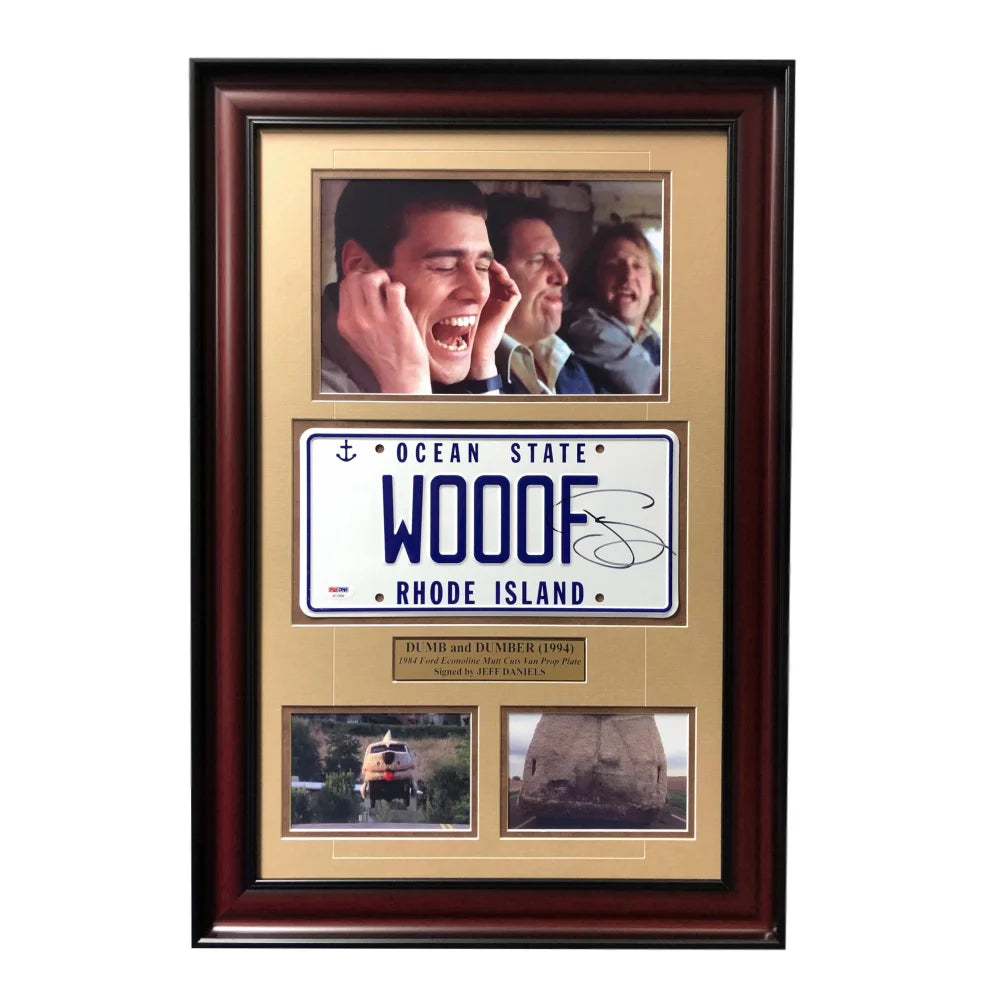 ’Dumb & Dumber’ Jeff Daniels Signed Mutt Cutts Movie Car License Plate Framed Collage PSA/DNA COA Autograph