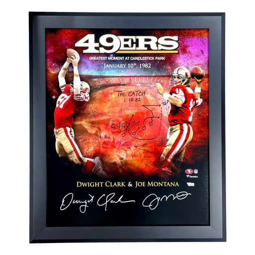 Dwight Clark & Joe Montana Signed The Catch Sketch 20x24 Photo Framed COA 49ers Autographed