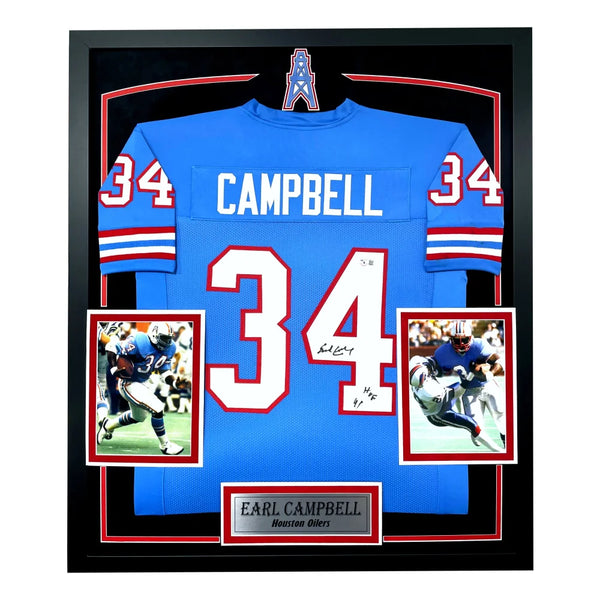 Earl Campbell Autographed Houston Oilers Jersey Framed BAS Signed Memorabilia Inscriptagraphs Memorabilia