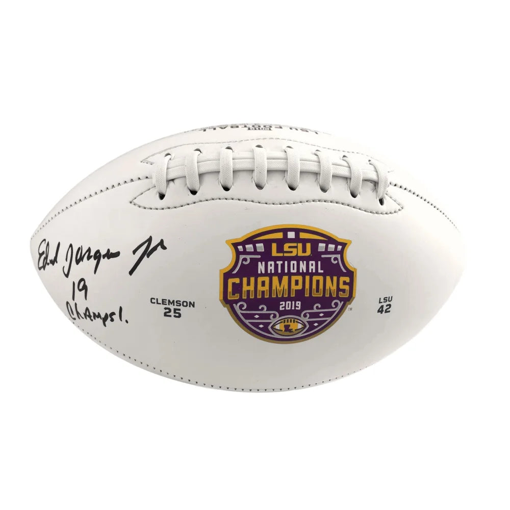 Ed Orgeron Signed LSU White Panel Football Inscribed ’19 Champs!’ JSA COA Autograph