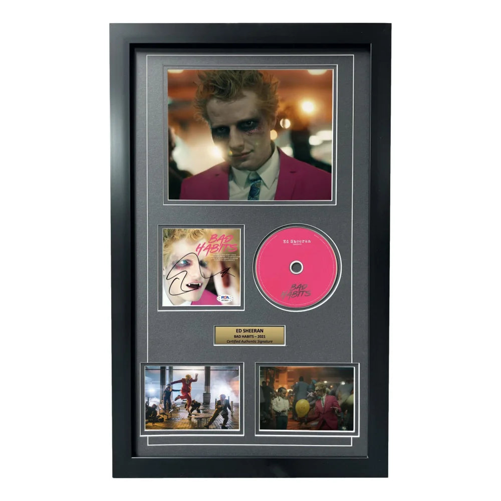 Ed Sheeran Signed ’Bad Habits’ CD Album Framed Collage PSA/DNA COA Autograph