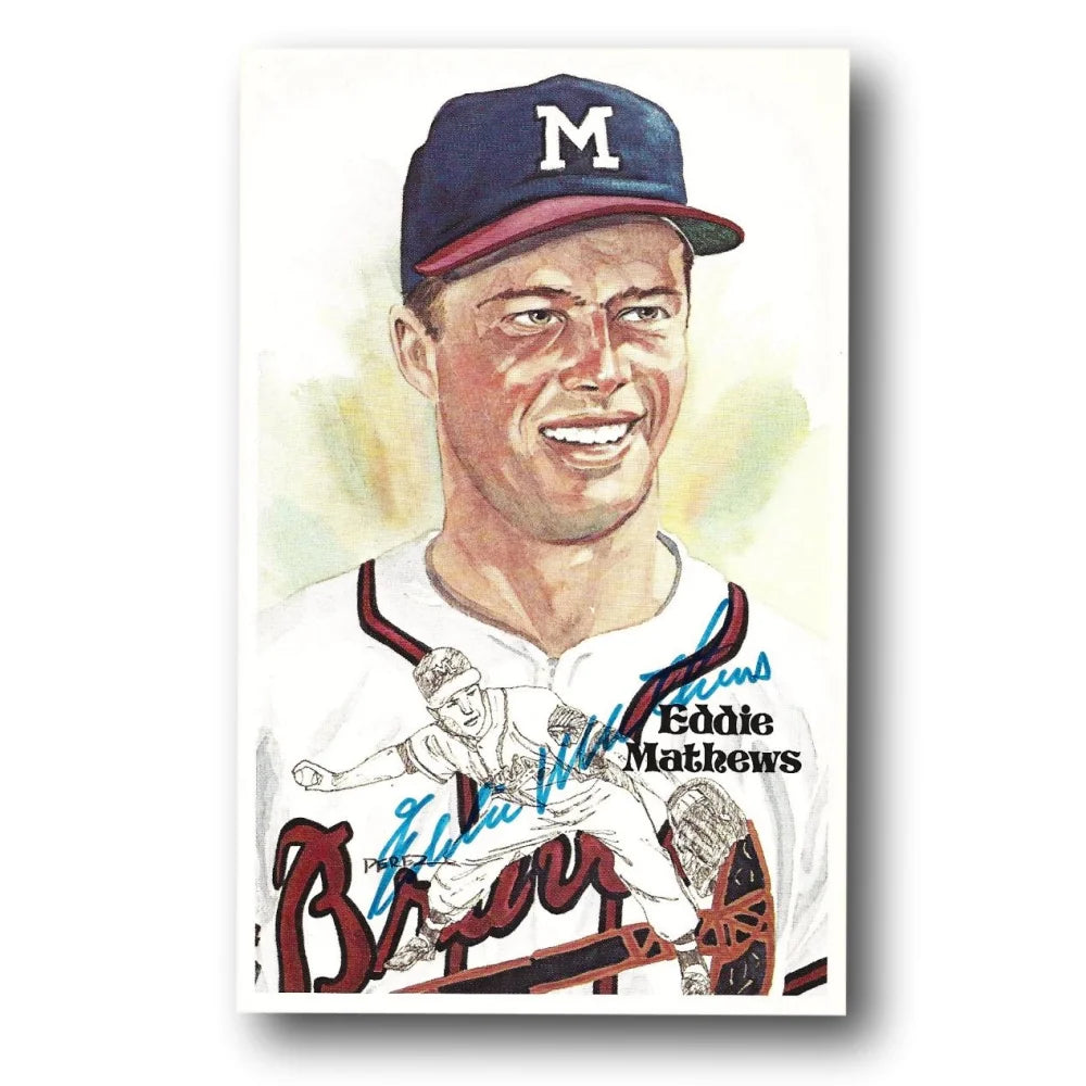 Eddie Mathews Signed Perez Steele Plaque Postcard JSA COA Braves Autograph