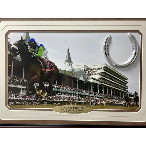 Edgar Prado Autographed Barbaro Horse Racing Photo Framed Collage JSA COA Signed Horseshoe