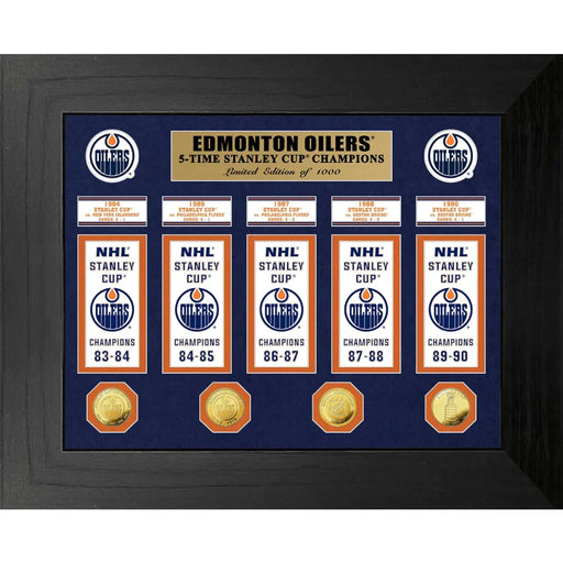 Edmonton Oilers Stanley Cup Banners / Gold Coin Framed Collage