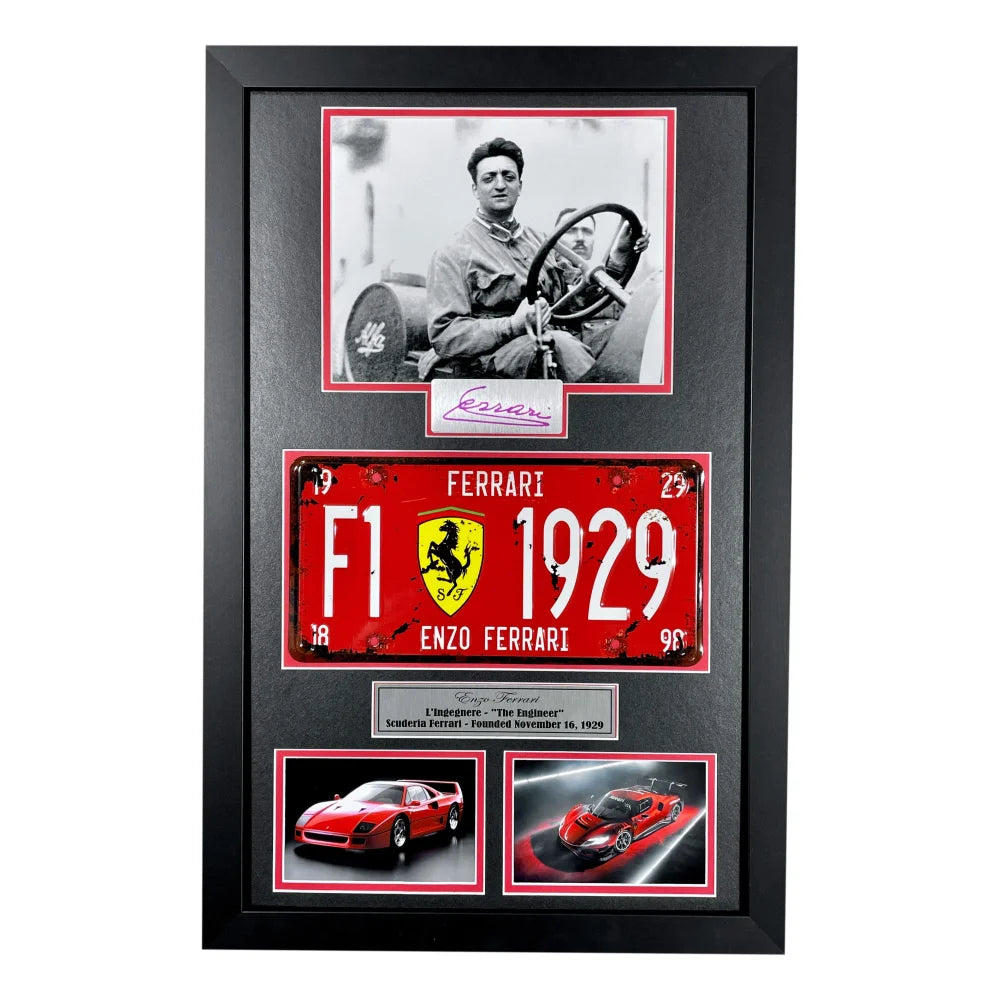 Enzo Ferrari Car License Plate Framed Scuderia Memorabilia 1929 F1