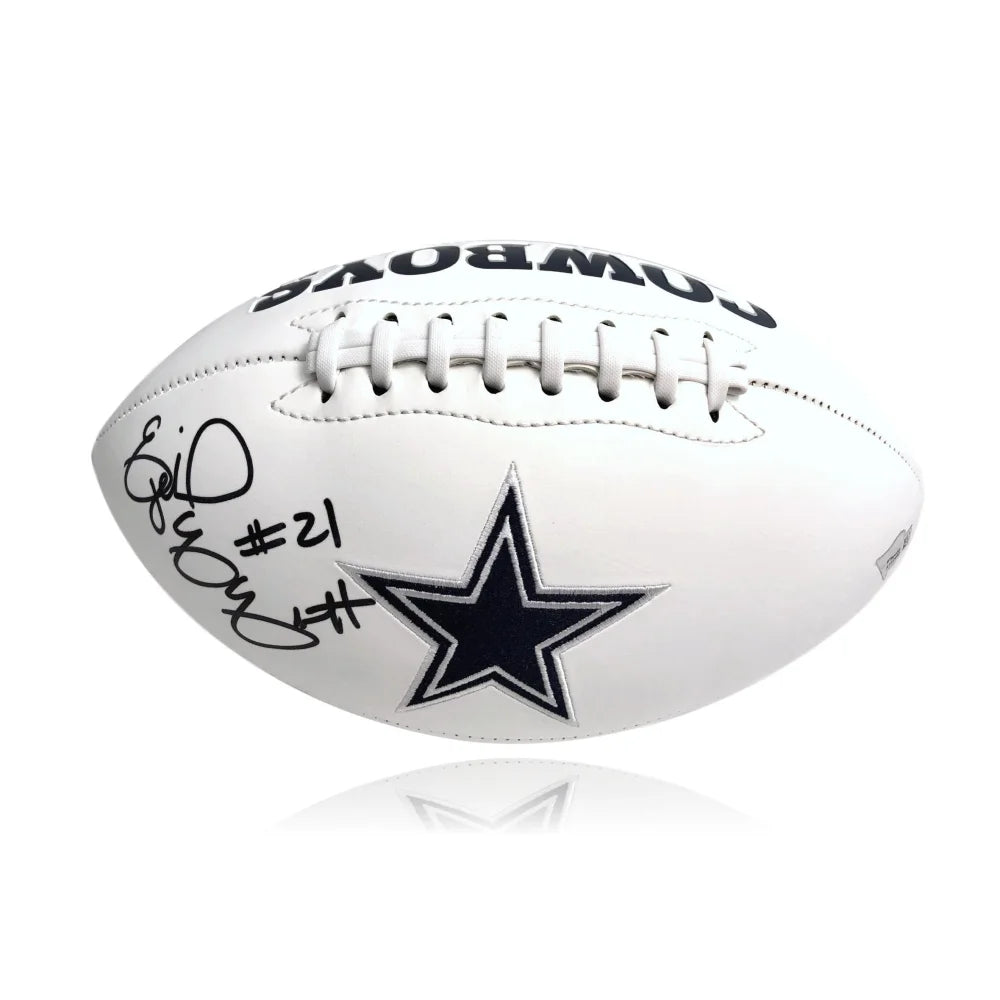 Ezekiel Elliott Signed Dallas Cowboys White Logo Stat Football COA Autograph