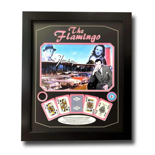 ’Flamingo Las Vegas’ Bugsy Siegel Meyer Lansky Casino Used Chip & Swatch Framed Mobster