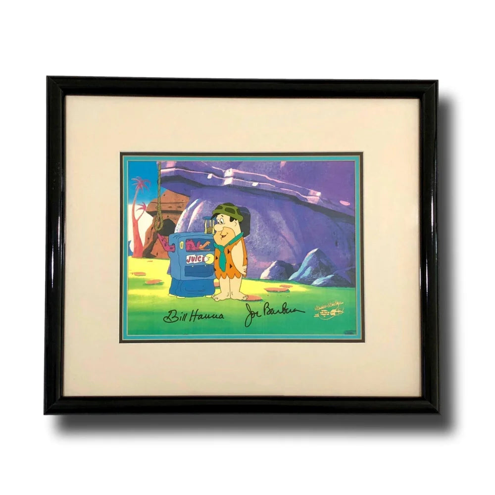 Flintstones Hand Painted Hanna Barbera Dual Signed Animation Cel Framed JSA COA