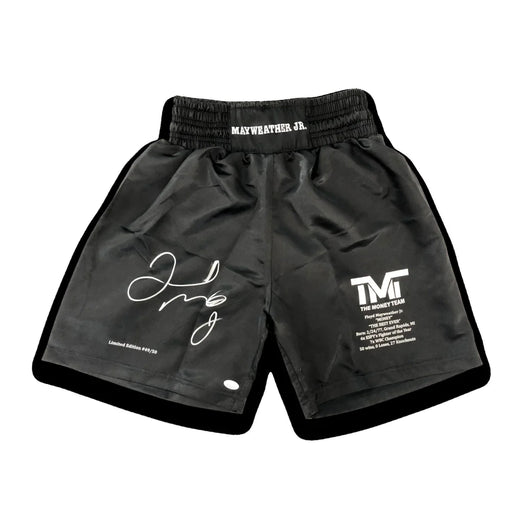 Floyd Mayweather Jr Signed L.E. Boxing Trunks #D/50 Autograph JSA COA W/ Stats