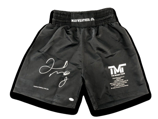 Floyd Mayweather Jr Signed L.E. Boxing Trunks #D/50 Autograph JSA COA W/ Stats