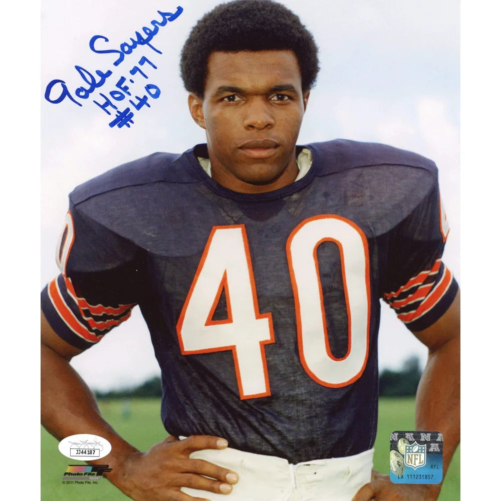 Gale Sayers Hand Signed Inscribed Chicago Bears 8x10 Photo JSA COA Autograph