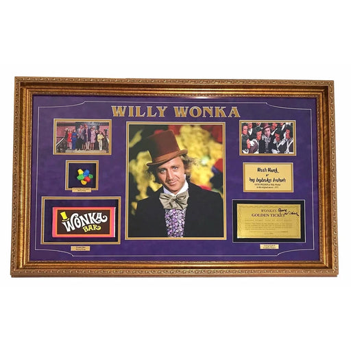 Gene Wilder Signed Golden Ticket Willy Wonka Framed Collage PSA COA W/ Gobstopper