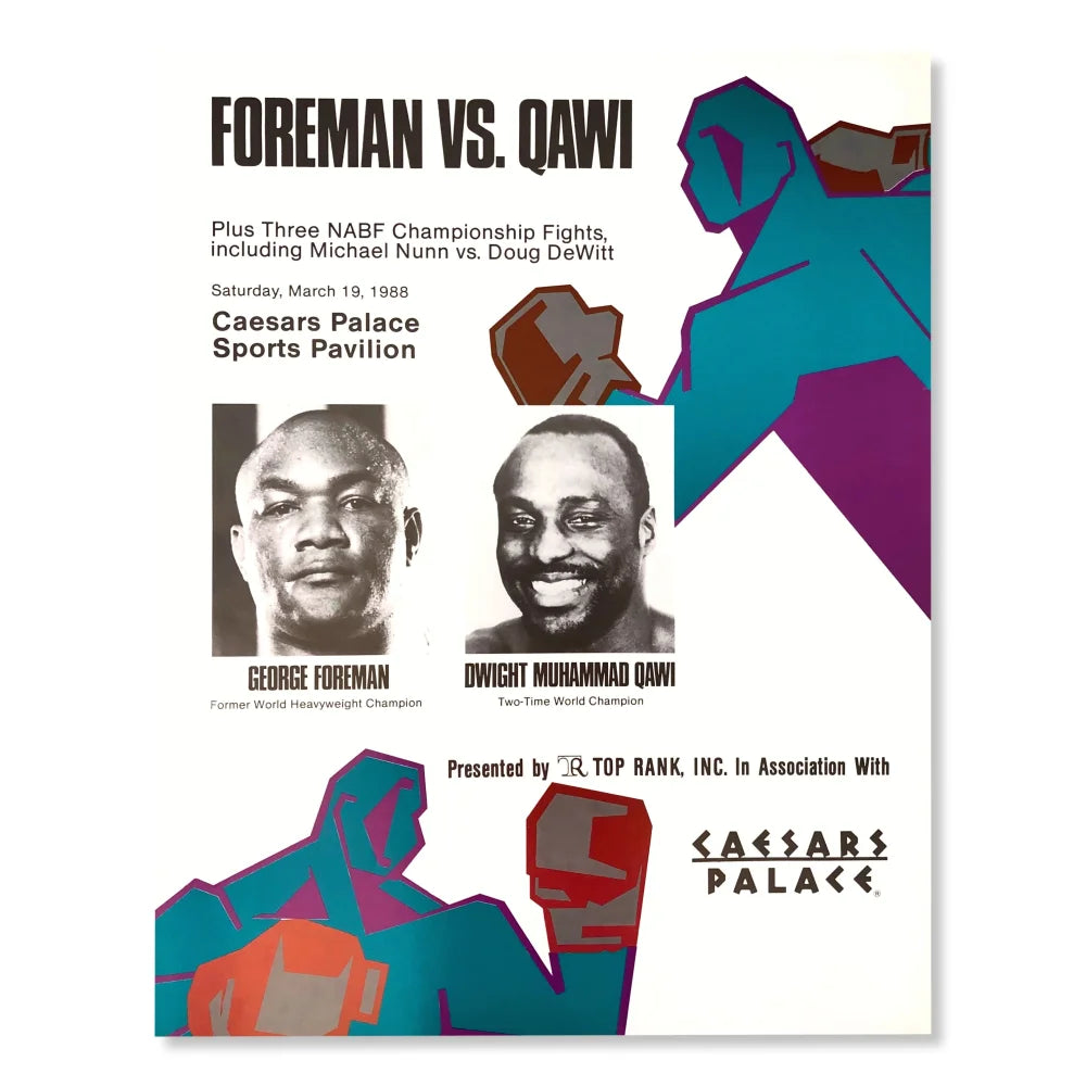 George Foreman vs Dwight Muhammad Qawi 22x28 Poster - COA Owned By Caesars 1988