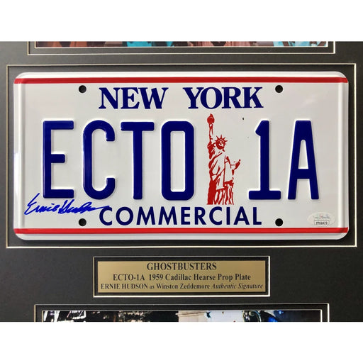 ’Ghostbusters’ Ernie Husdon Signed Cadillac Ecto-1A Movie Car License Plate Framed Collage JSA COA Autograph