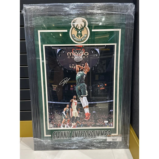 Giannis Antetokounmpo Signed Milwaukee Bucks Framed 16x20 Photo Schwartz COA JSA