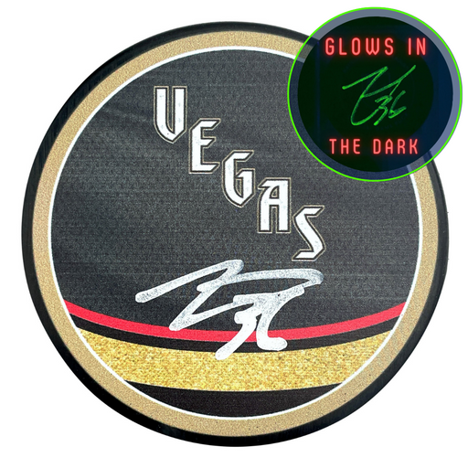 Logan Thompson Signed Vegas Golden Knights Retro Glow in the Dark Puck COA IGM