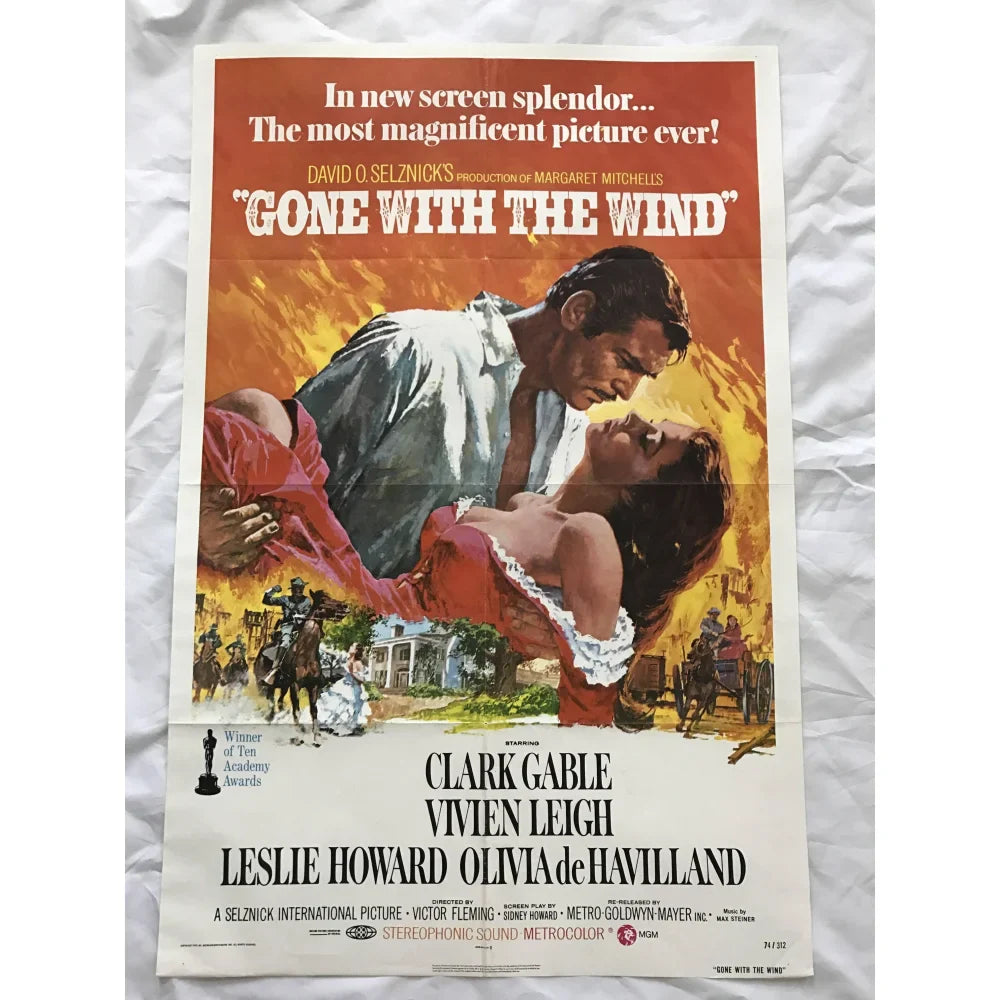 ’Gone With The Wind’ 1970 Original Movie Poster 1st Issue 27X40 Clark Gable