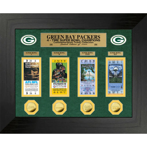 Green Bay Packers Super Bowl Ticket And Game Coin Collection Framed Collage
