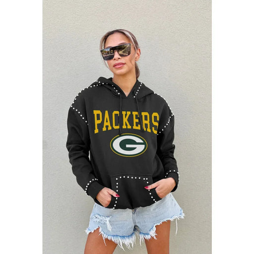 Green Bay Packers Women’s Gameday Couture Studded Catch the Vibe Pullover Hoodie