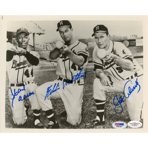 Hank Aaron Eddie Mathews Joe Adcock Signed 8x10 Photo Braves PSA JSA COA Autograph