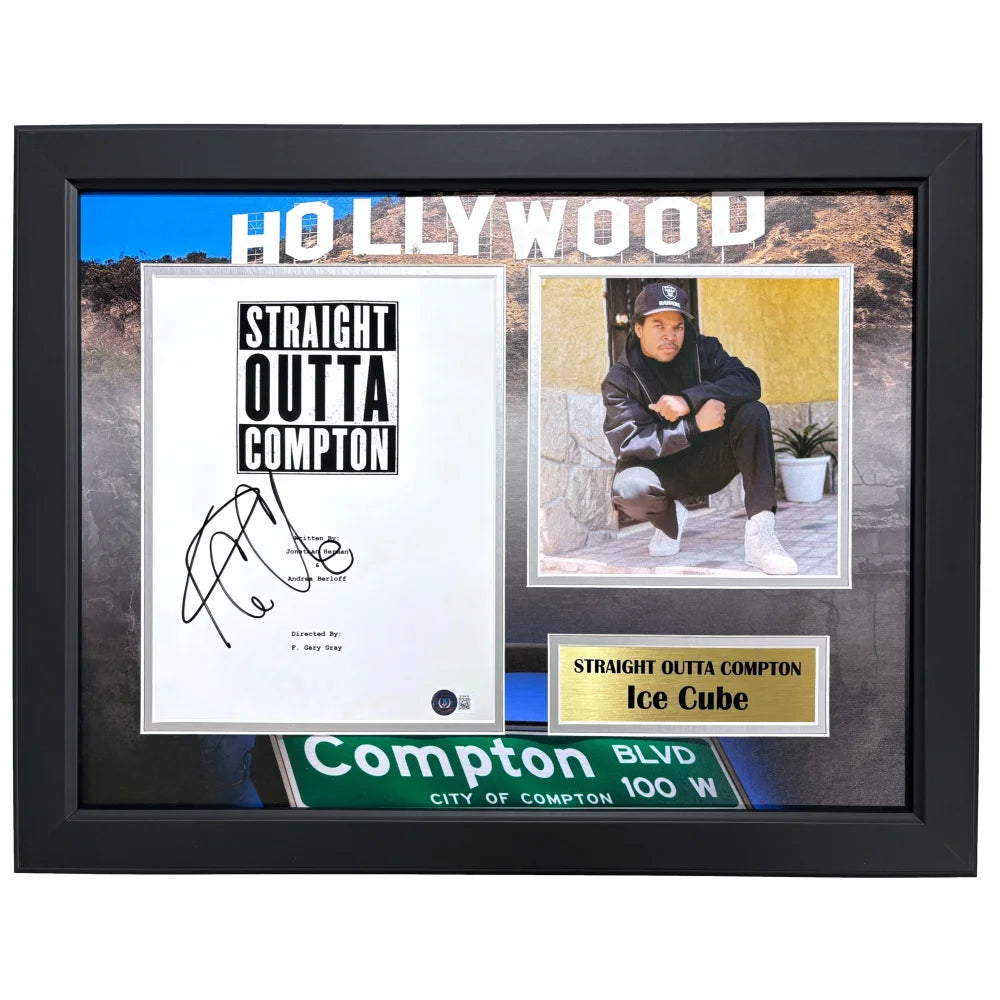 Ice Cube Autographed Script Straight Outta Compton Framed Collage Bas ...