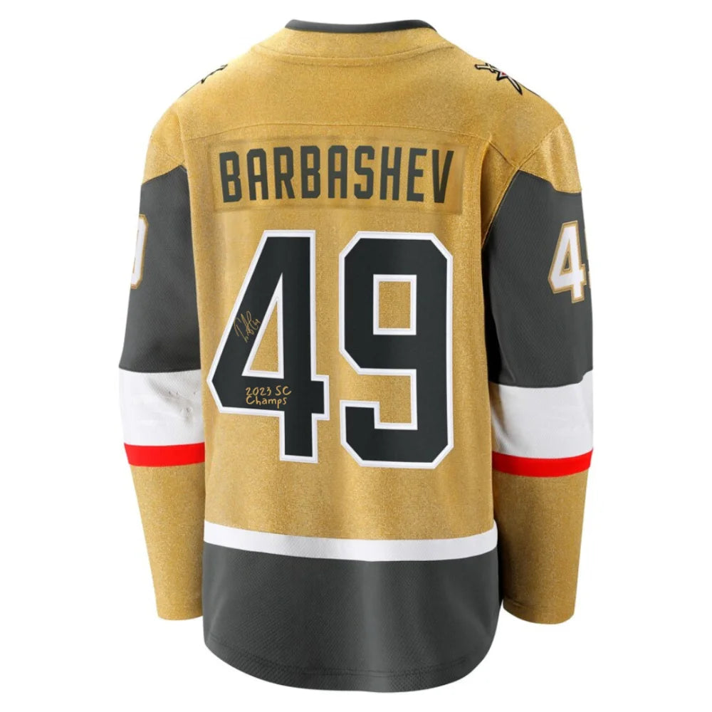 Ivan Barbashev Signed Vegas Golden Knights Gold Jersey Inscribed Champs IGM COA Autographed